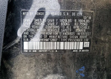 2019 Honda Fit Lx z USA, uszkodzony, nr VIN 3HGGK5H41KM712807